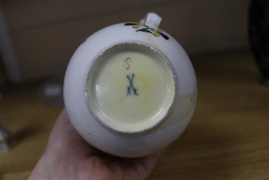 A Meissen cup, a jug, a bust, and a bird dish